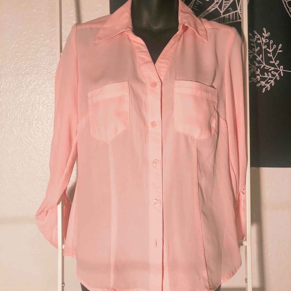 NWT Candies light pink button up blouse, M